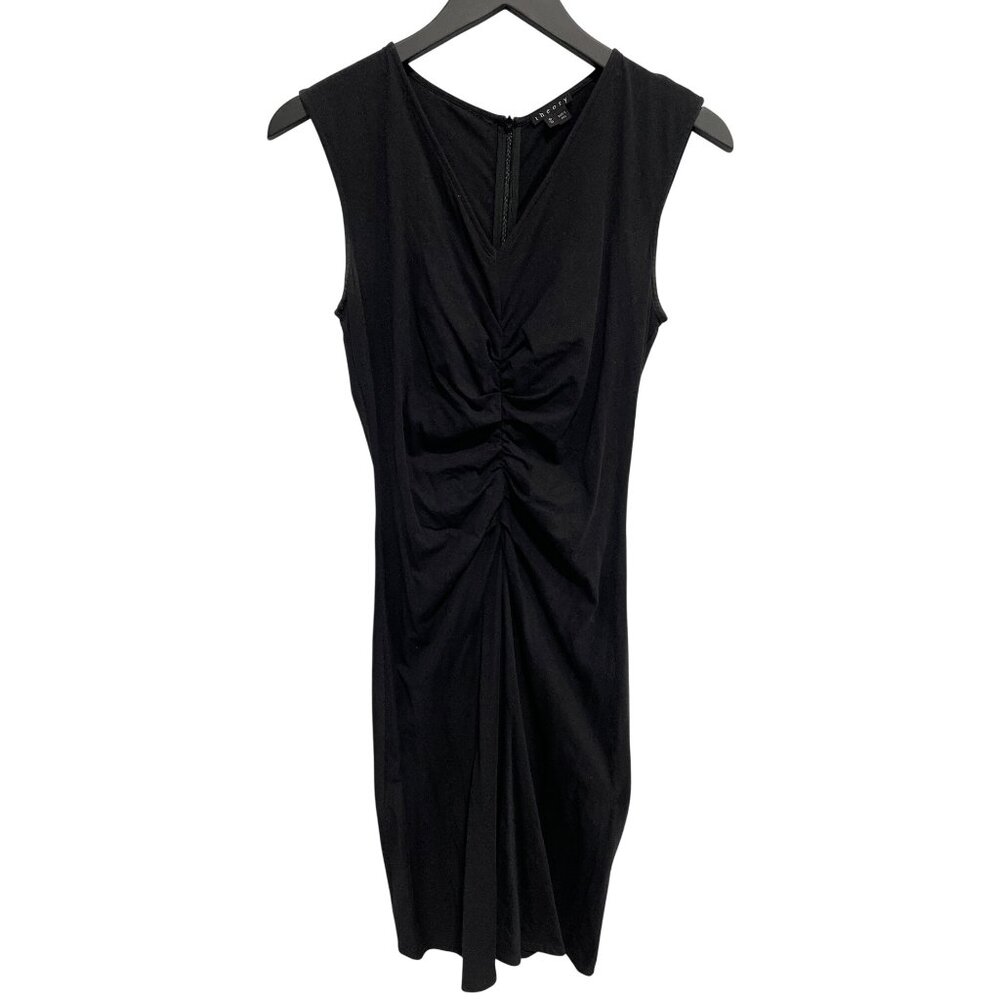 Theory Shift Dress Size Medium Ruched V Neck Sleeveless Black Evening Wear Chic